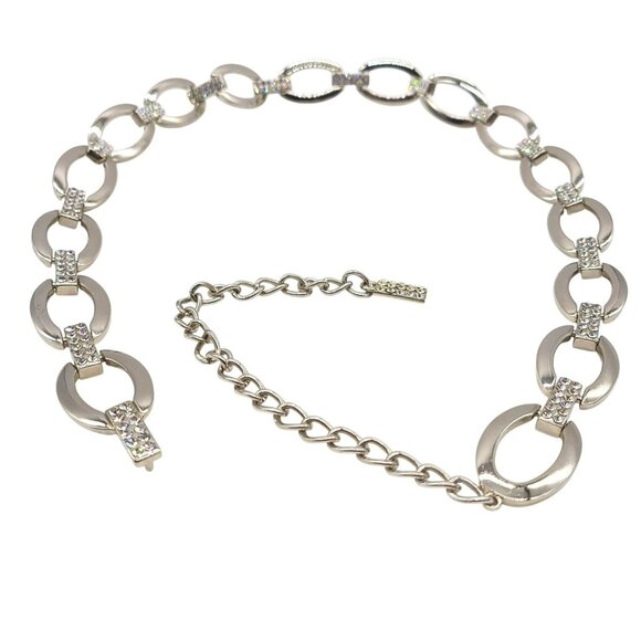 Women\'s Silver Chain Belt Crystal Rhinestone Oval Links Adjustable main image 11